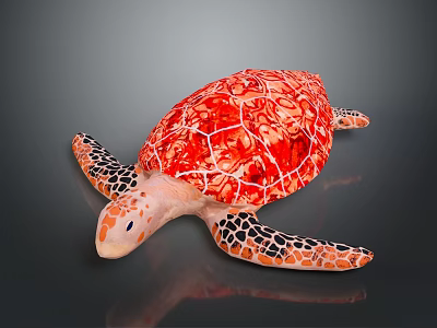Red Shell Turtle With Orange And Black Patterned Flippers On Gray Background 3d model