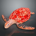 Red Shell Turtle With Orange And Black Patterned Flippers On Gray Background 3d model