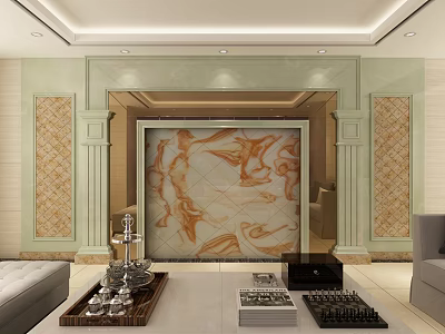 Modern Living Room Feature Wall With Marble Pattern Decorative Columns And Interior Design 3d model