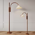 Two Modern Copper Floor Lamps with White Shades for Elegant Interior Lighting 3d model