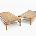 Two Bamboo Benches with Woven Seat and Bamboo Legs Simple Natural Design for Indoor Outdoor