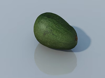 Green Avocado with Smooth Surface and Natural Texture on Reflective Background 3d model