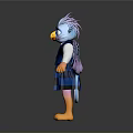 Cartoon Animal Character With Blue Head Yellow Eyes Purple Gradient Wings And Blue Plaid Vest