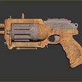 Golden Mechanical Pistol With Intricate Mechanical Details And Shiny Reflective Surface