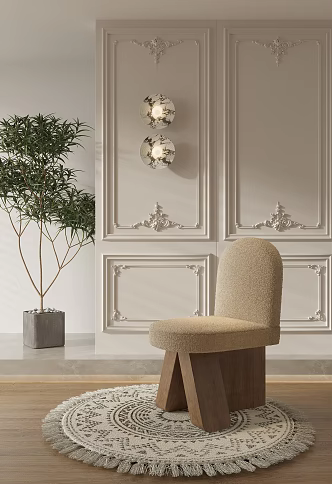 French Leisure Chair Lazy Sofa Carpet Wall Lamp Potted Plant 3d model