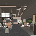 Modern Luxury Leisure Area Interior With Open Layout Sofa Bookshelves Green Plants And Marble Floor