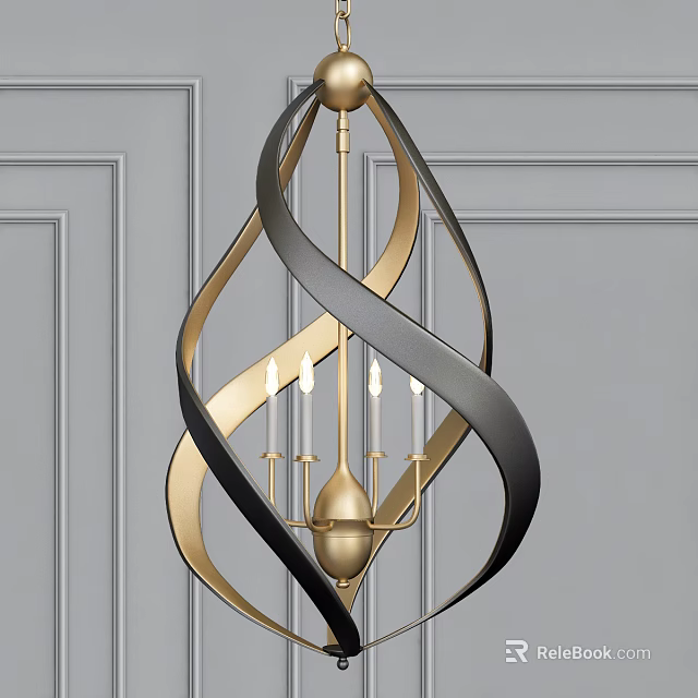 Modern Gold And Black Spiral Chandelier With Candle Style Bulbs For Elegant Interior 3d model 