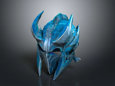 Fantasy Weapon Helmet Blue Spiked Intricate Design With Metallic Details And Shine 3d model