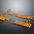 Detailed Wooden Bridge And Platform Components With Railings Planks And Posts