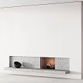 Minimalist Concrete Fireplace Design With Burning Fire And Decorative Bowl In Modern Living Interior