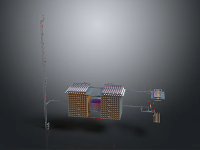 Industrial Communication Equipment With Tall Tower Panel Structure Connecting Cables And Control Unit 3d model