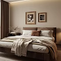Modern Bedroom Interior Design With Wooden Bed Nightstand Decorative Paintings And Curtains