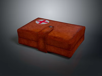 Brown Leather First Aid Kit With Red Cross Symbol And Strap Closure 3d model