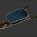 Rustic Blue Wheelbarrow With Metal Frame Square Tray And Single Wheel Design