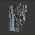 3D Rendered Terrain Model With Coastal Line Green Vegetation And Blue Water Areas
