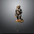Detailed Monkey Sculpture Holding Orange Fruit Standing On Colorful Base