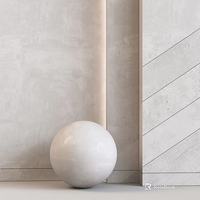 Modern Textured Building Components With Diagonal Lines And White Sphere Decor 3d model