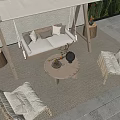 Outdoor Terrace Swing Chair With Wooden Frame Beige Cushions And Rattan Furniture