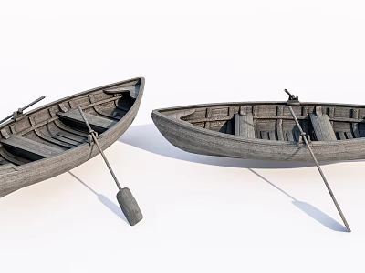 Two Vintage Wooden Boats Featuring Oars And Classic Wooden Design 3d model