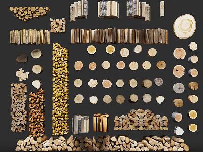 Variety of Stone and Wood Logs Planks Slices in Different Shapes and Sizes 3d model
