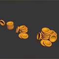 Small Yellow Stacked And Scattered Coins As Daily Household Items On Gray Surface