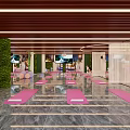 Modern Yoga Studio Fitness Space With Pink Mats Exercise Balls And Green Plant Walls
