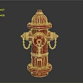 Red Fire Hydrant With Metal Chains And Distressed Red Paint Finish