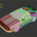 Classic White DeLorean Car With Gull Wing Doors And Roof Mounted Device