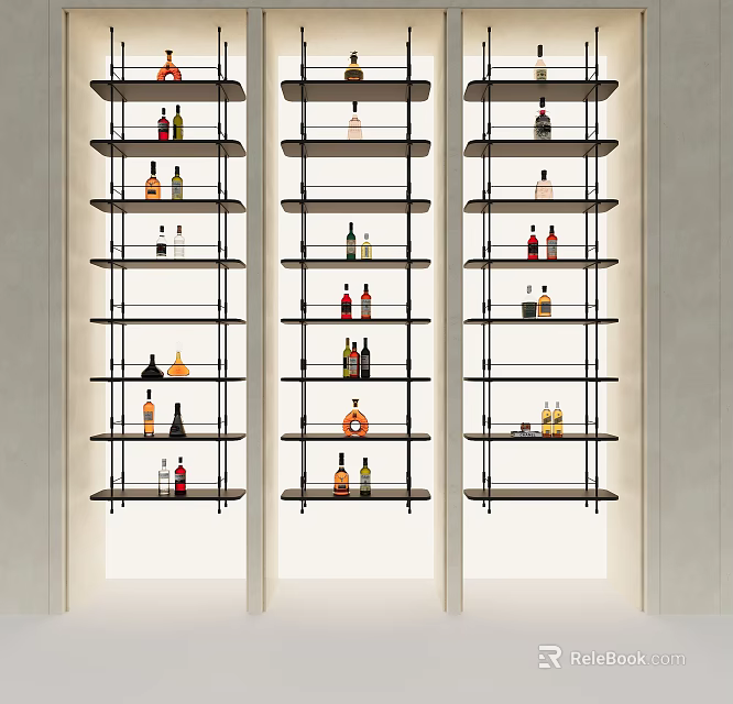 Modern Vertical Wine Storage Shelving Unit With Multiple Shelves Displaying Assorted Wine Bottles 3d model 