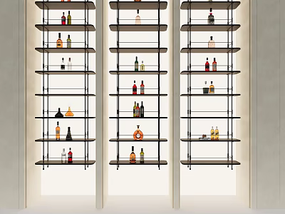 Modern Vertical Wine Storage Shelving Unit With Multiple Shelves Displaying Assorted Wine Bottles 3d model