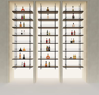 Modern Vertical Wine Storage Shelving Unit With Multiple Shelves Displaying Assorted Wine Bottles 3d model