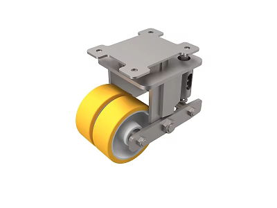 Industrial Heavy Duty Caster With Metal Bracket Yellow Polyurethane Wheel And Mounting Plate 3d model