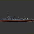 3D Rendered Warship With Blue Upper And Red Lower Hull