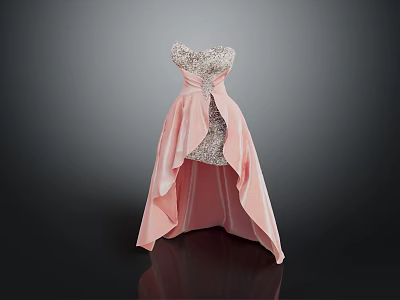 Elegant Strapless Sequined Evening Dress Pink with Asymmetrical High Low Skirt and Sparkling Bodice 3d model