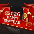 2026 New Year Chinese Photo Check In Spot With Red Lanterns Deer And Auspicious Clouds