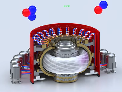 Efficient Industrial Electrical Equipment With Red Casing Rotating Components Coils And Energy Spheres 3d model