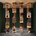 Elegant Modern Illuminated Wine Cabinet With Multi Tiered Shelves And Wine Glasses