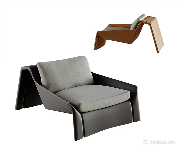 Stylish Modern Single Sofa With Unique Geometric Frame And Comfortable Gray Cushion 3d model