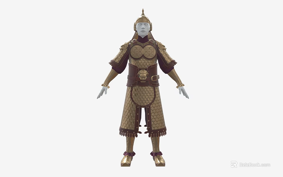 Ancient Golden Traditional Warrior Armor Historical Military Weapon With Decorative Metal Plates 3d model 