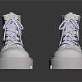 Stylish White High Top Platform Boots With Purple Laces And Thick Sole