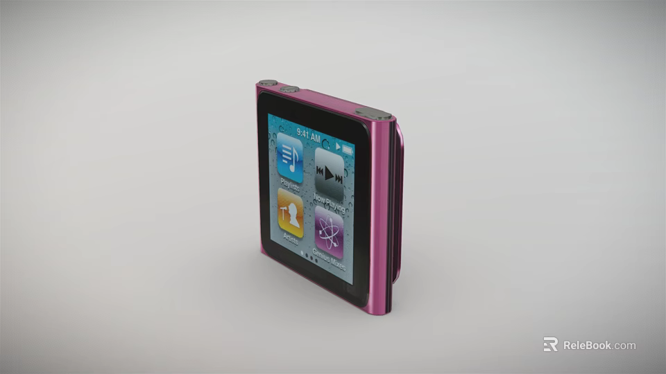 Pink Compact Portable Headphone Speaker Device With Digital Music Playback Screen 3d model 