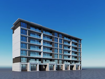 Modern Multi Storey Residential Building With Glass Windows Balconies And Blue Sky 3d model