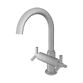 Modern Metal Faucet With Curved Spout And Double Handles Design