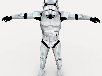 Detailed 3D Model of Stormtrooper With Silver Armor Black Details and Outstretched Arms 3d model