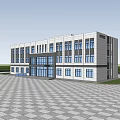 Modern Office Building Exterior Design With Glass Windows Landscaped Square And Greenery
