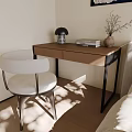 Modern Wooden Desk And White Chair Set With Lamp Books And Vase In Natural Light