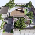 Rooftop Garden With Lush Trees Flowers Wooden Deck And Pergola