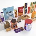 Assorted Packaged Food Products Organic Flour Potato Chips Cereal Popcorn Peanuts Jelly Beans And Spices