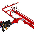 Industrial Equipment Red Pipeline System With Valves Pumps And Connection Components