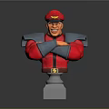 Game Character Bust With Red Uniform Blue Armor Crossed Arms Smiling Expression And White Base